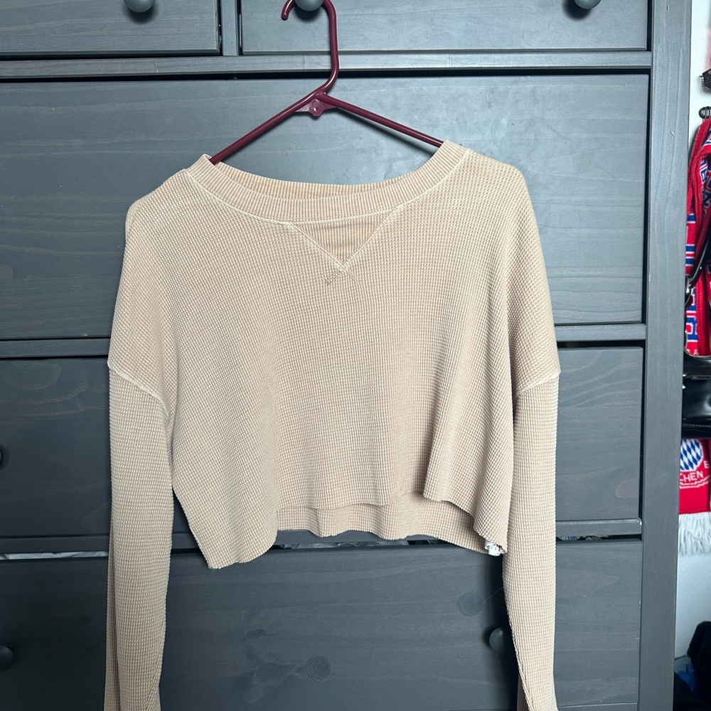 Tan Cropped Long Sleeve Top